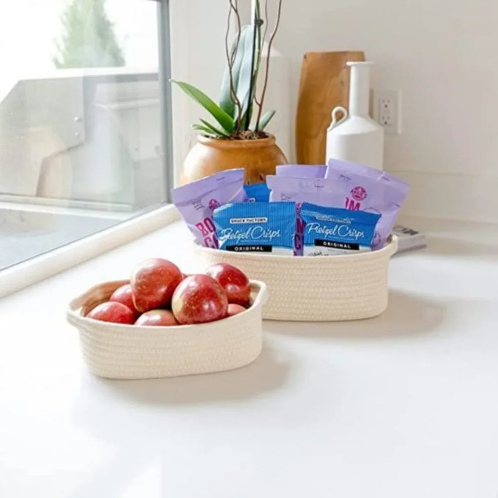 Natural Cozy Storage Basket Set | 5-Piece | Cotton Rope | Rectangle Bins | Beige
